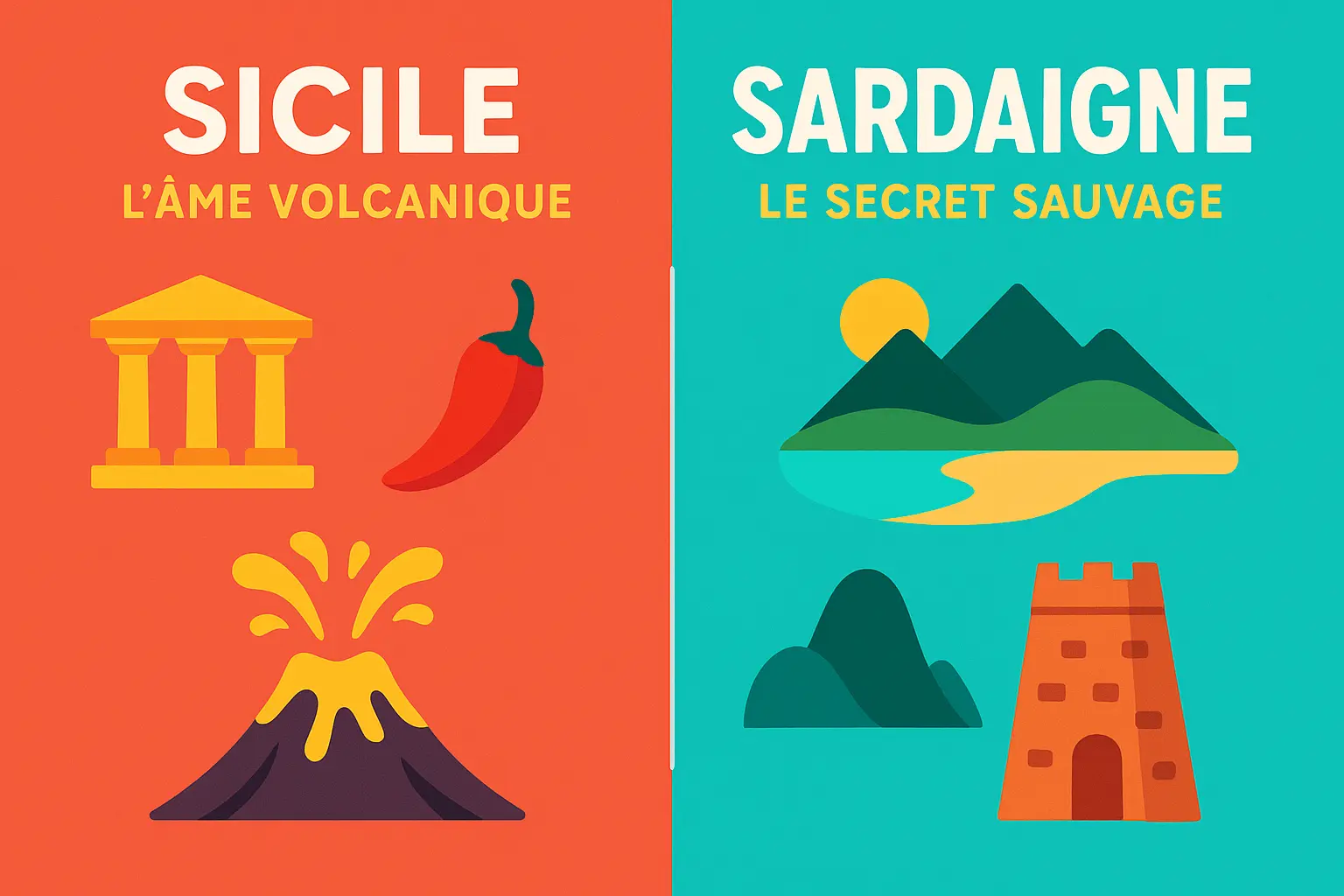 Tableau des spécialités culinaires siciliennes et sardes : arancini, cannoli, malloreddus, pane carasau.