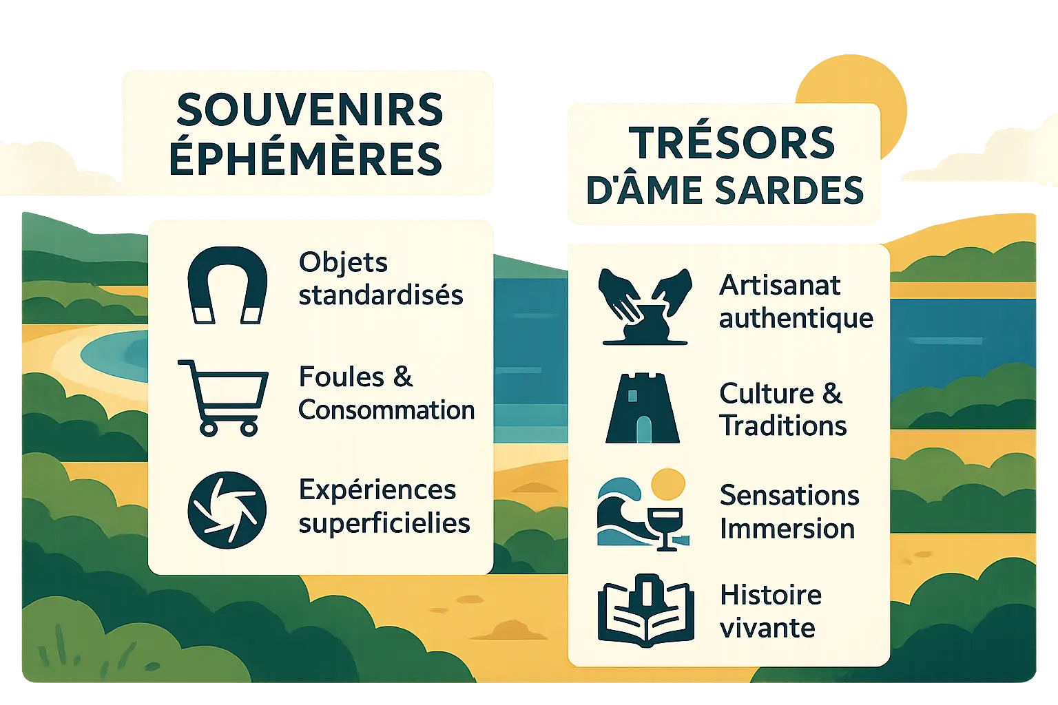 Comparaison entre <strong>souvenirs éphémères et trésors d’âme sardes</strong> » /></p>
<h2 id=