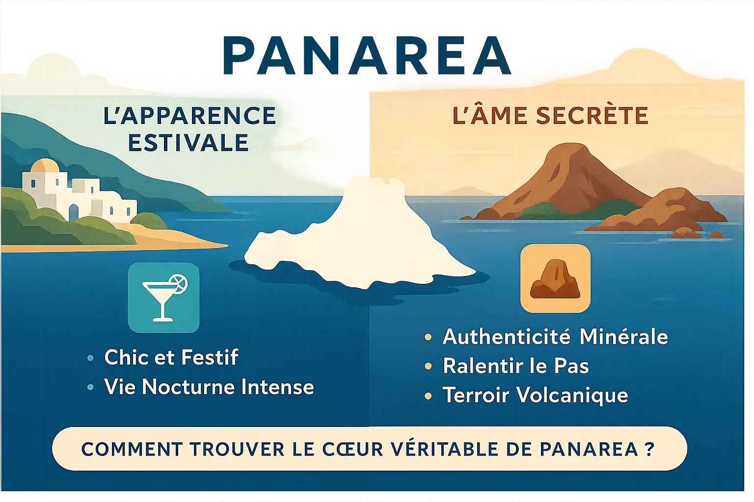 Panarea, paysage serein de maisons blanches et eaux turquoise sous un ciel méditerranéen