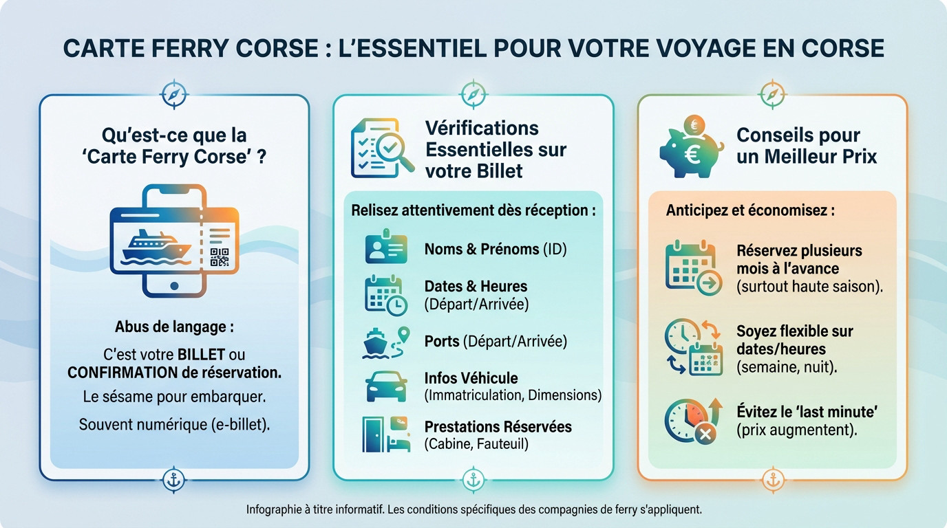 Exemple de réservation et billet électronique pour une traversée en ferry vers la Corse