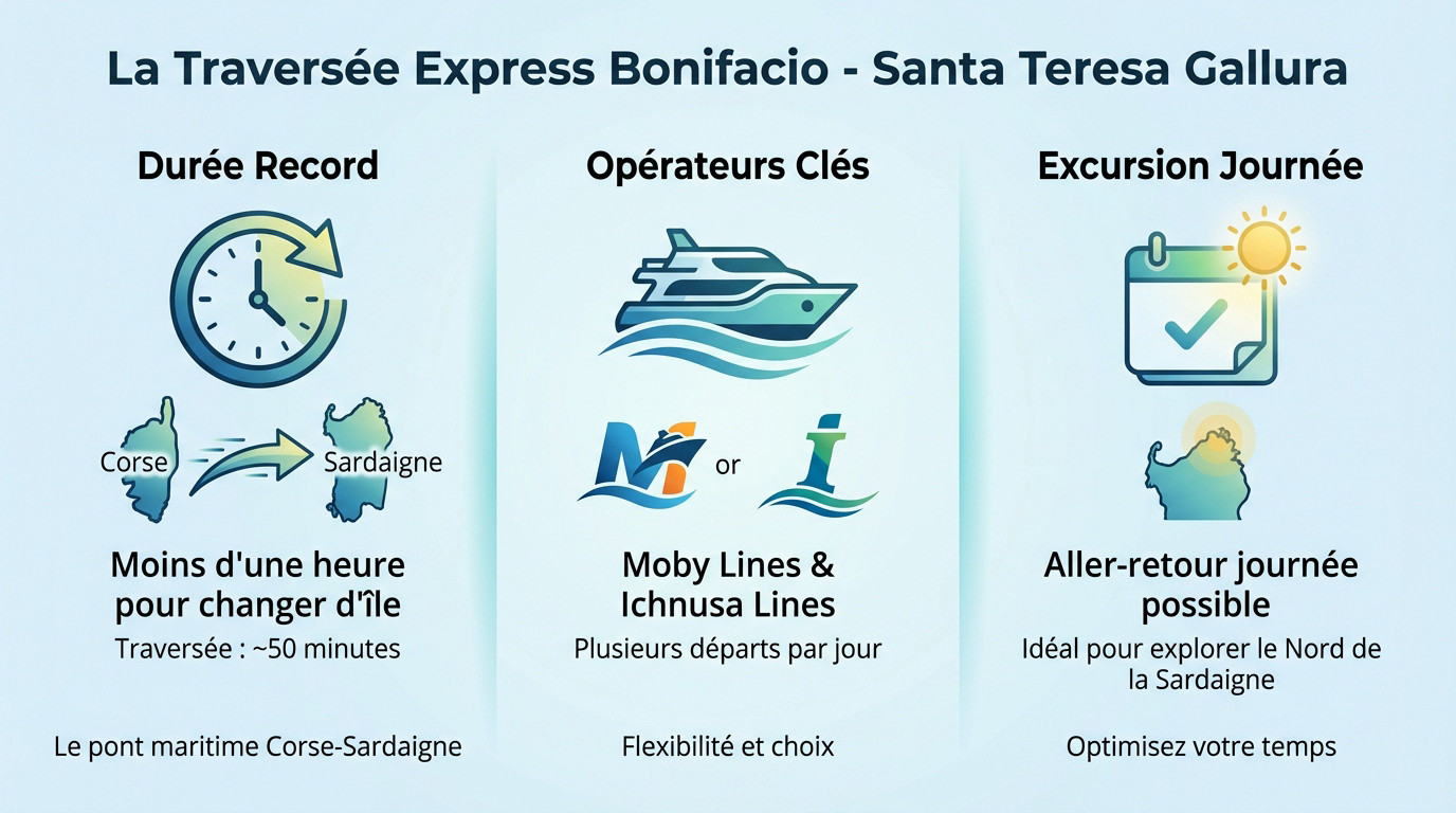 Ferry Moby Lines effectuant la traversée rapide entre les falaises de Bonifacio et Santa Teresa Gallura