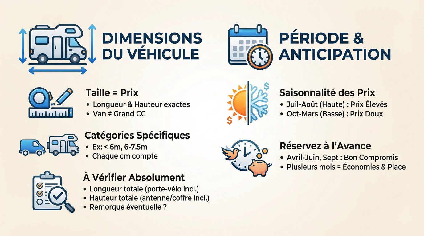 Comparaison des prix ferry selon la taille du camping-car et la saison