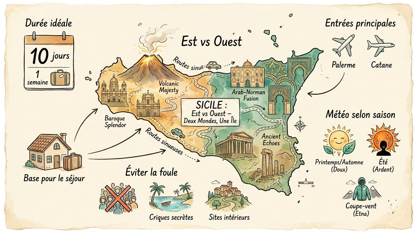 Comparaison visuelle entre la Sicile orientale et occidentale pour un premier voyage