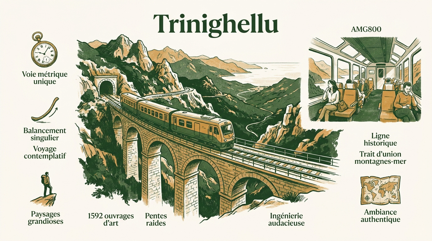 Train Trinighellu circulant dans les montagnes corses