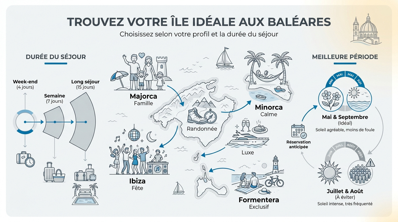 Carte comparative des îles Baléares selon le profil du voyageur