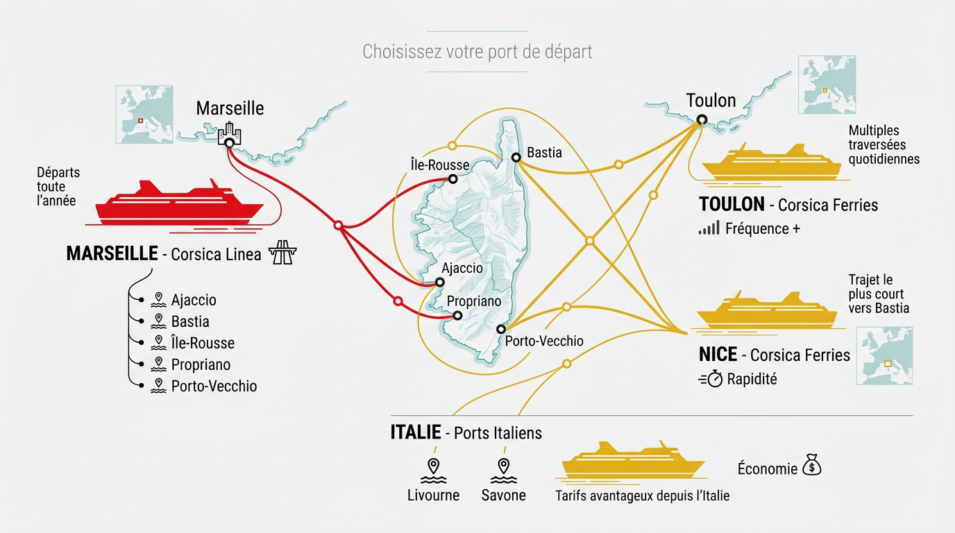 Comparatif des options de traversées maritimes vers la Corse entre la France et l'Italie