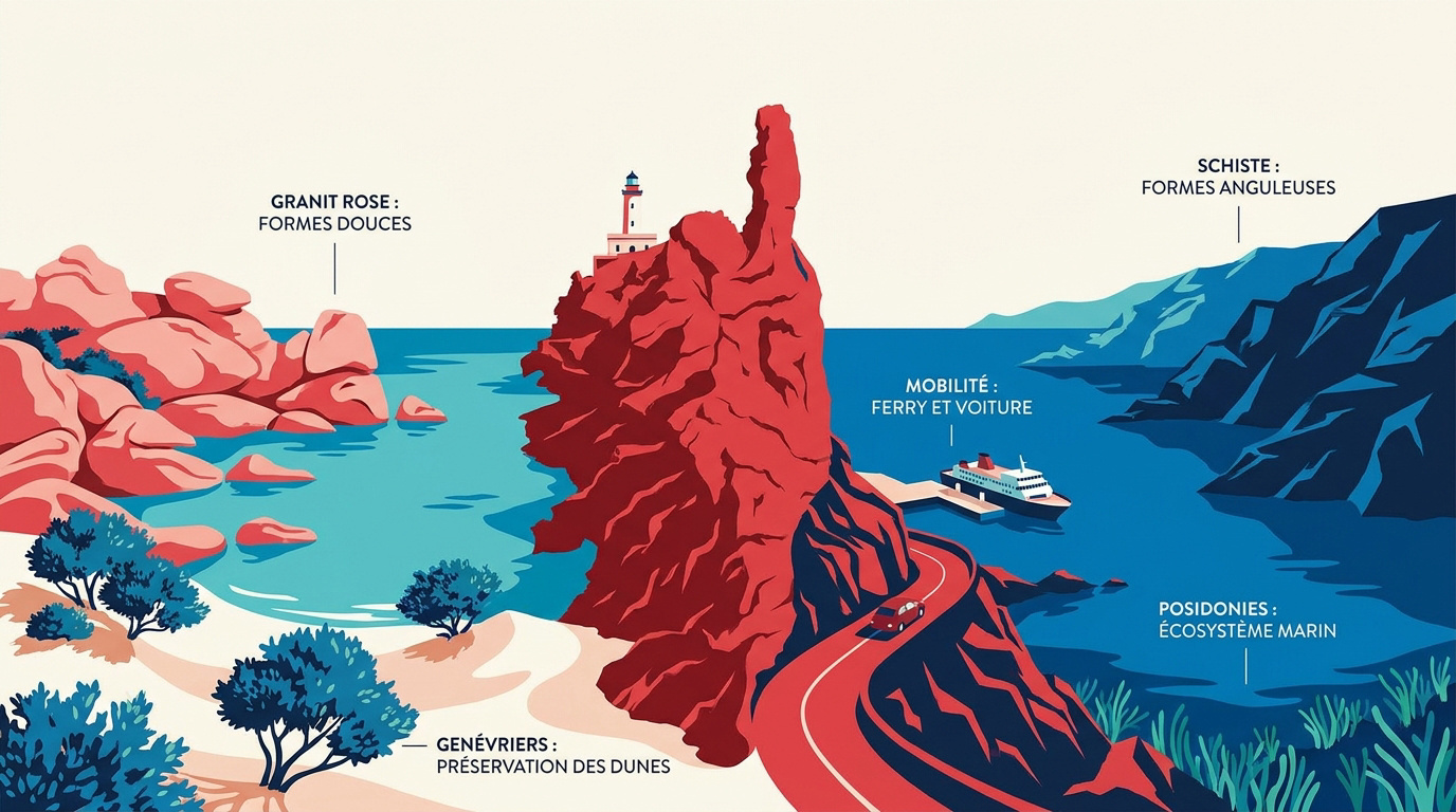Contrastes géologiques entre le granit rose et le schiste sur le littoral corse