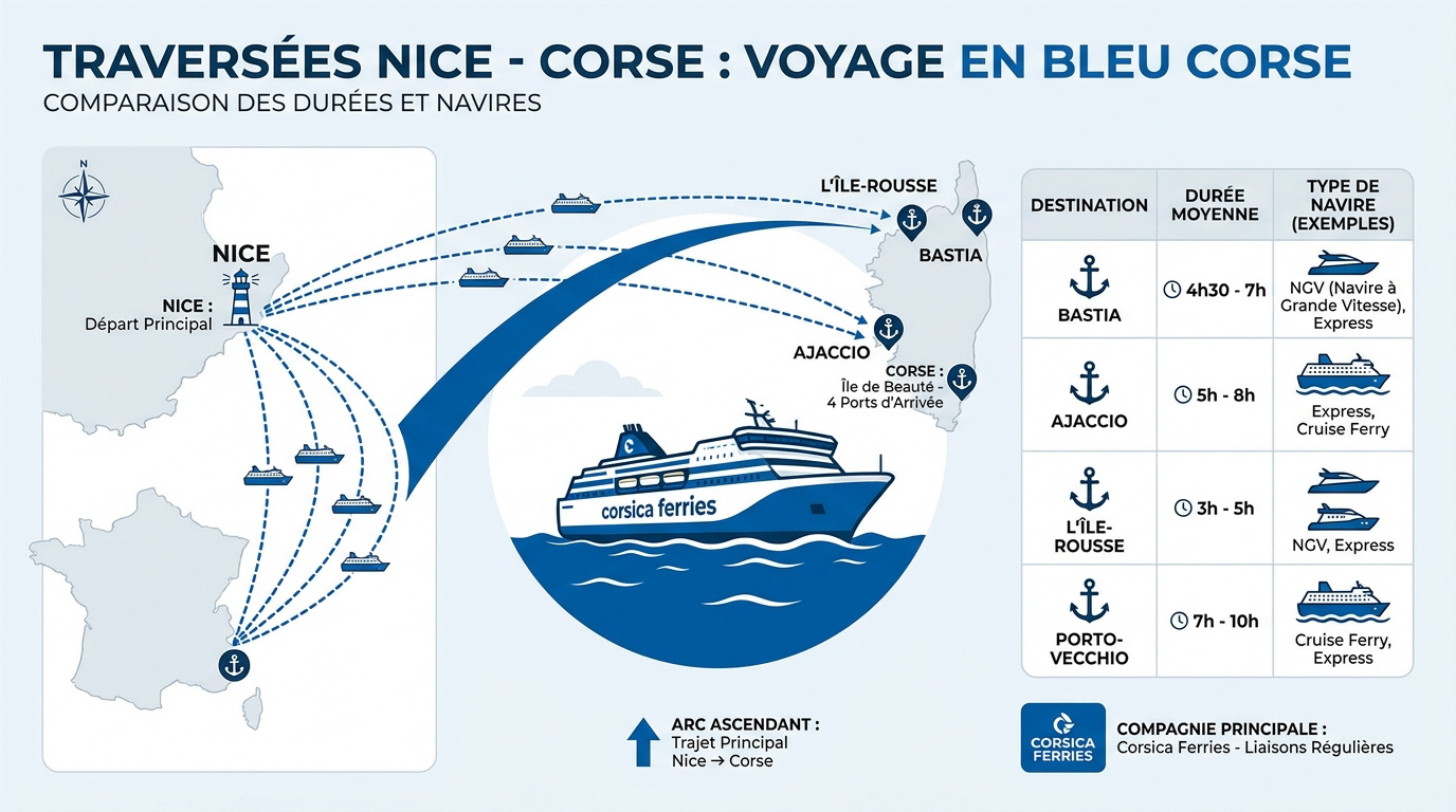 Traversée Nice-Corse : ports, durées et prix