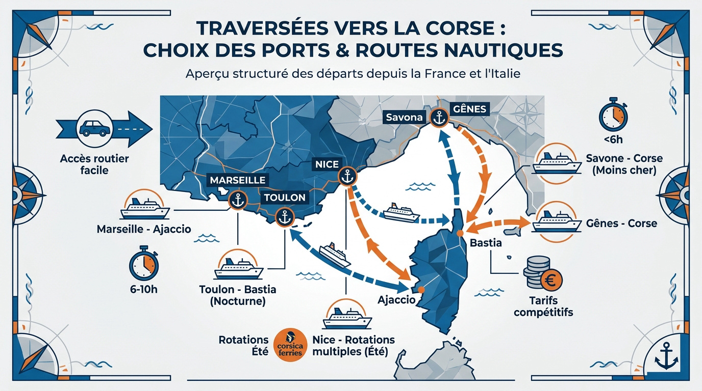 Ferry à quai prêt pour la traversée vers la Corse